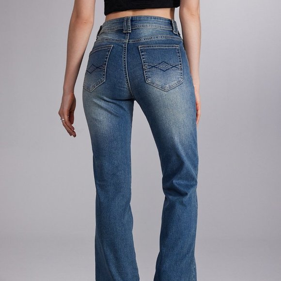 Flare leg Embroidery Jeans, Drop waist Fairycore Butterfly Embroidery flare Jean - Picture 3 of 6